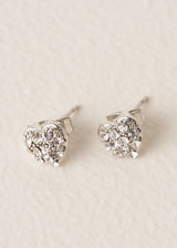 Heart crystal stud earrings with silver metal