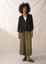 Black linen blazer with metal buttons