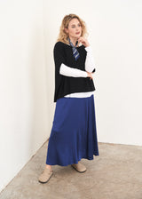 Bright blue satin skirt