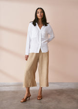 White fluid button up shirt with pocket details