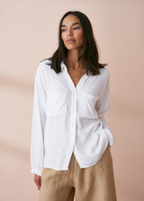 White fluid button up shirt with pocket details