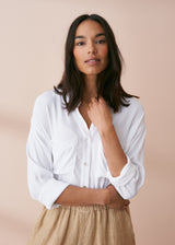 White fluid button up shirt with pocket details