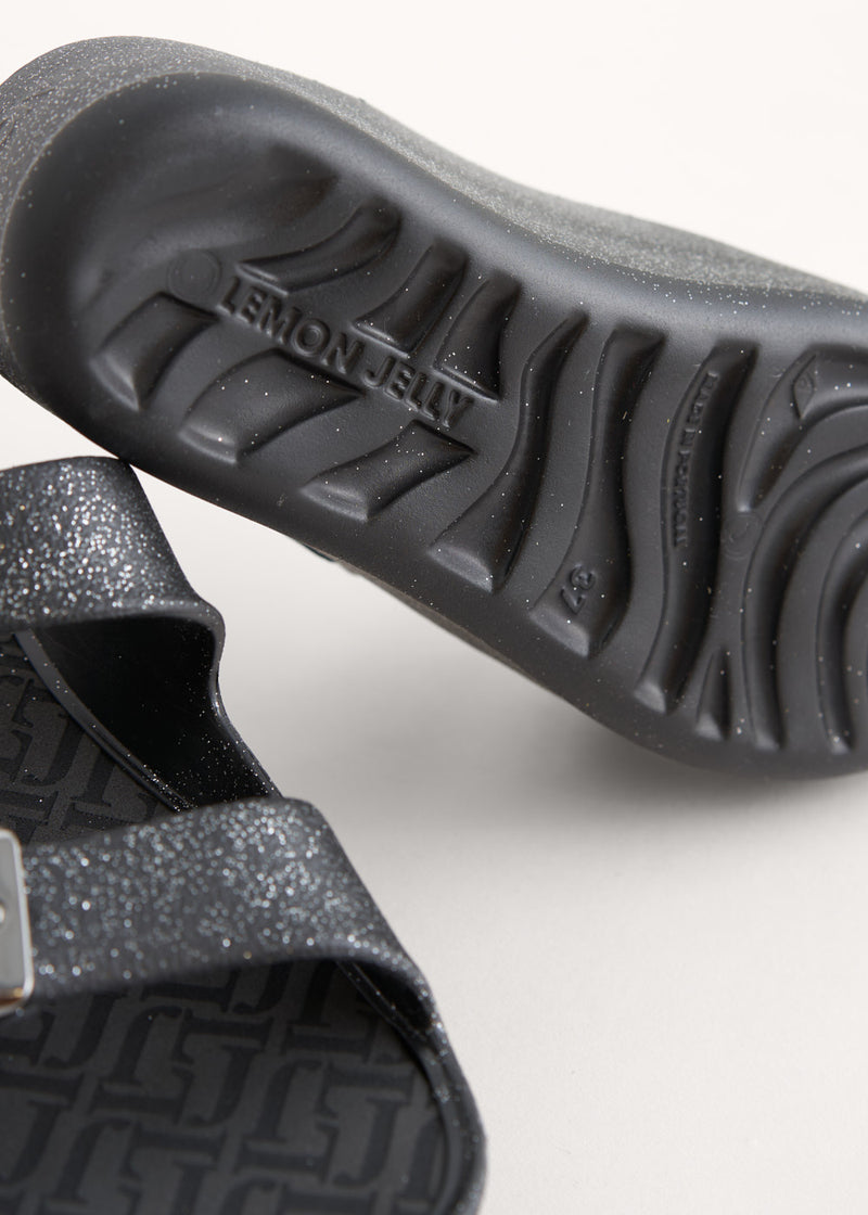 Black glitter slide sandals