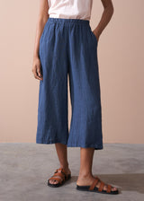 Wide leg linen trousers in dark blue