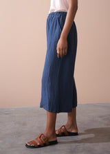 Wide leg linen trousers in dark blue