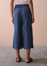 Wide leg linen trousers in dark blue