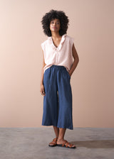 Wide leg linen trousers in dark blue