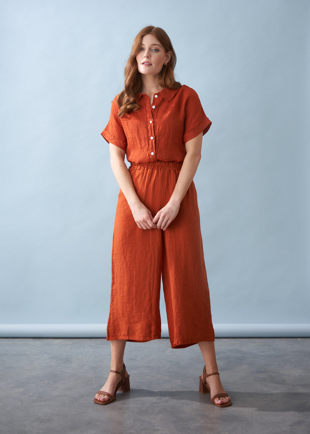 Poppy Wide Leg Linen Trouser - Terracotta | Trousers | BUSBY