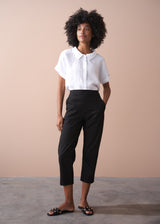 Black cotton tapered trousers