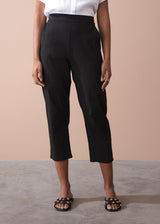 Black cotton tapered trousers
