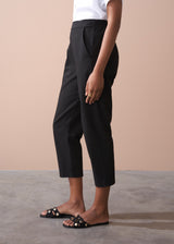 Black cotton tapered trousers