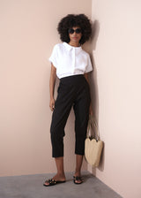Black cotton tapered trousers