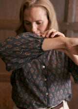 RILEY COTTON PRINT SHIRT - DARK TEAL