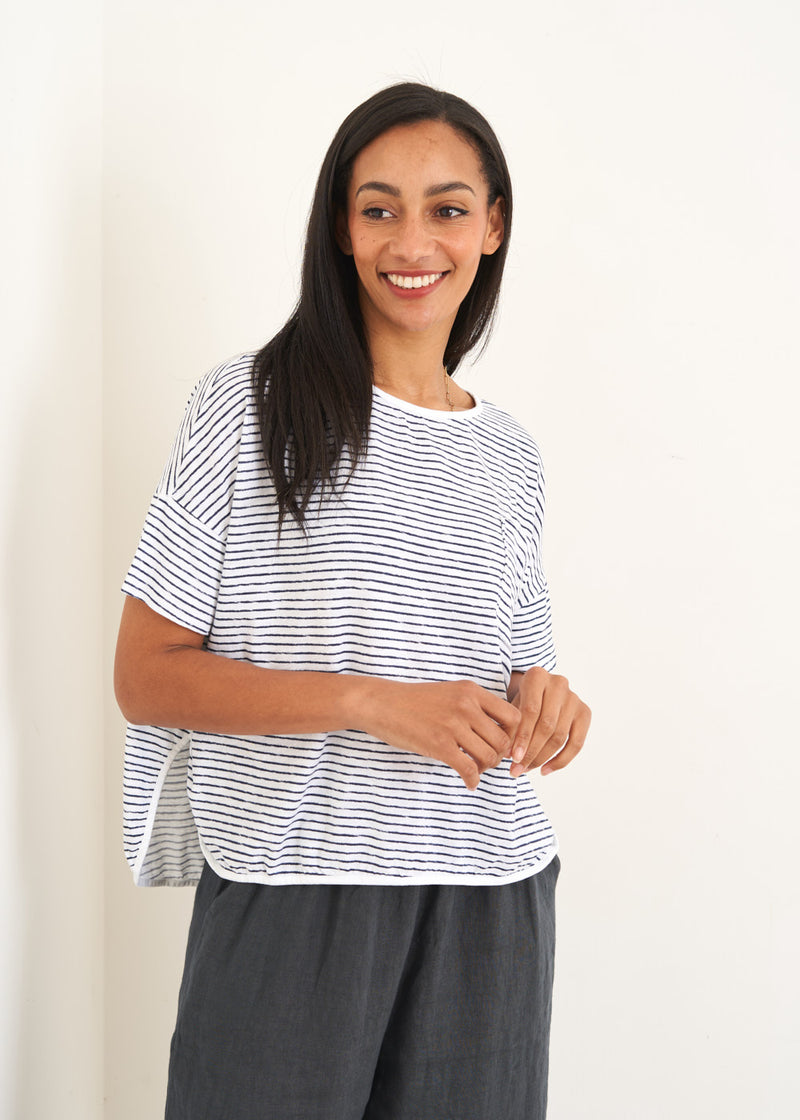 Grey and white striped t-shirt