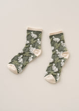 Green socks with cream bunny print