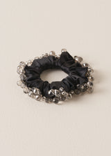 Black satin scrunchie with bead detail