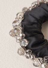 Black satin scrunchie with bead detail