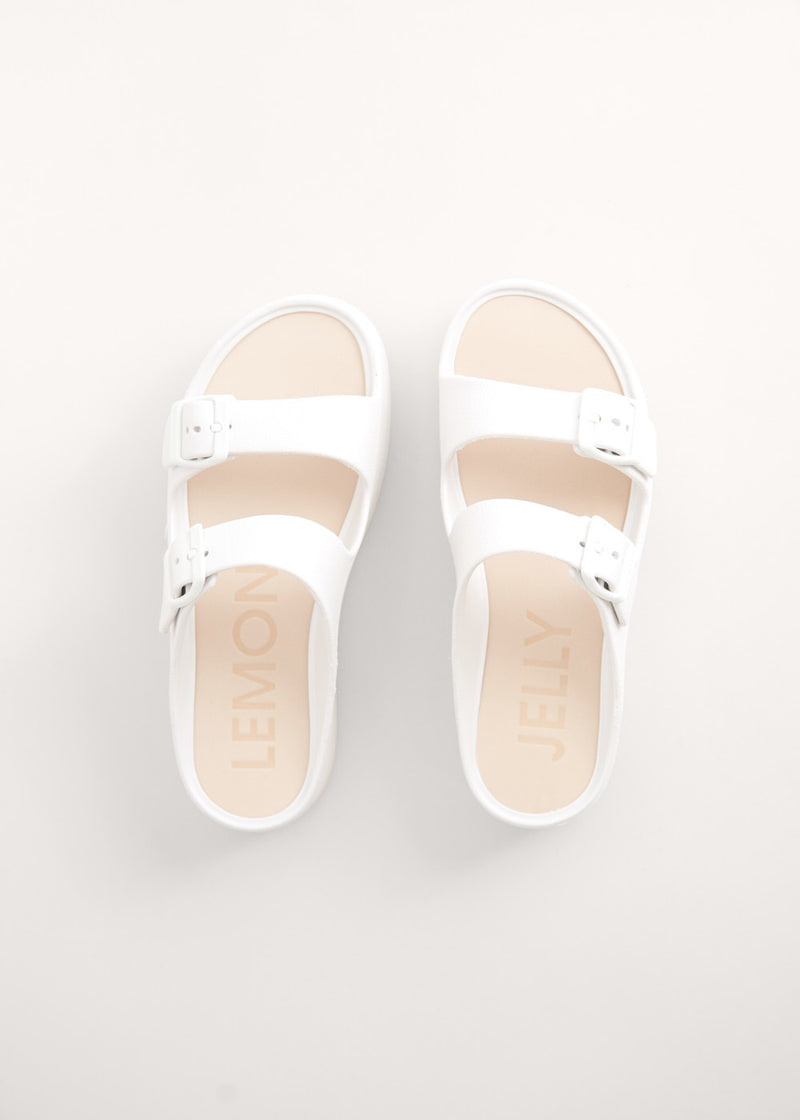 White platform slide sandals