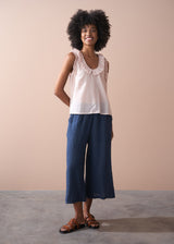 Pale pink ruffle trim light cotton vest top