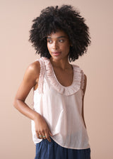 Pale pink ruffle trim light cotton vest top