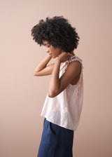 Pale pink ruffle trim light cotton vest top