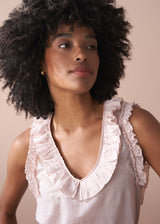 Pale pink ruffle trim light cotton vest top