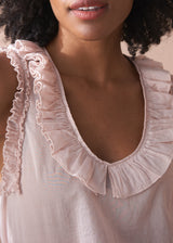 Pale pink ruffle trim light cotton vest top