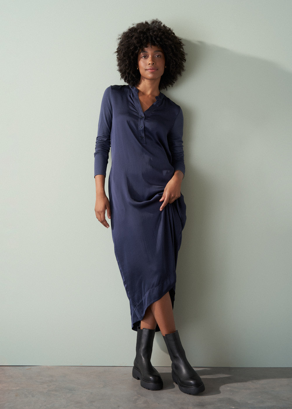 Valerie Satin Cocoon Dress - Blue Black | Dresses | BUSBY & FOX