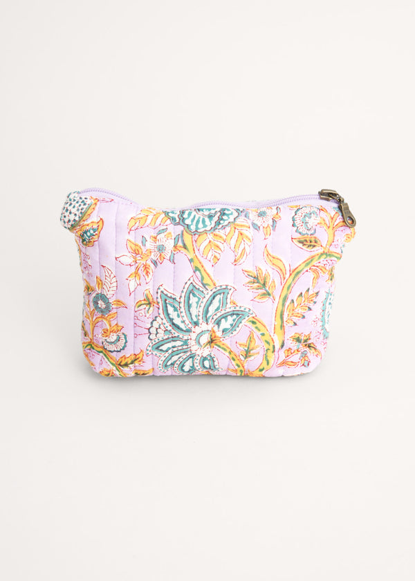 Lilac purple floral quilted wash bag