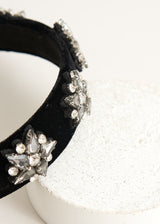 Black crystal velvet headband
