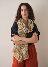 Floral beige and yellow cotton summer scarf