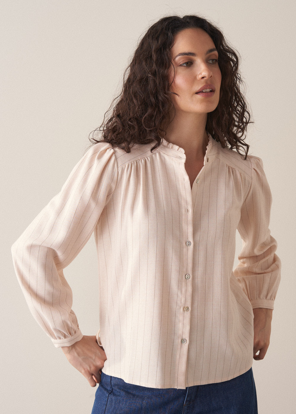 Agatha Stripe Shirt - Blush | Tops and Blouses | BUSBY & FOX