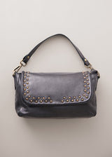 Black leather bag with gold stud detail