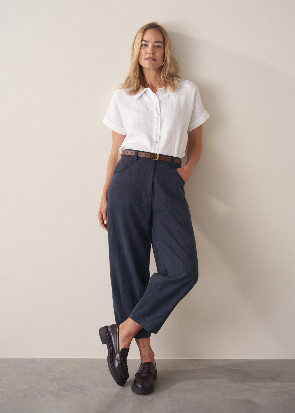 Elise Soft Barrel Leg Trousers - Navy | Bottoms – Busby & Fox