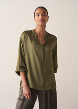 Khaki green satin shirt
