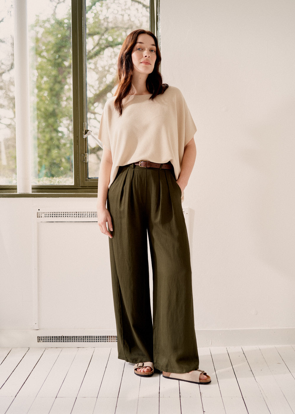 Hannah Wide Leg Trouser - Green | Bottoms – Busby & Fox