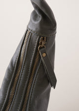 Khaki green leather sling banana bag with zip fastening