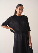 Black short sleeve sweater with sparkle detail