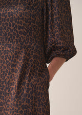 Leopard print dress with a neutral background