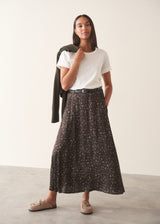 MARTHA LEOPARD SATIN SKIRT - KHAKI