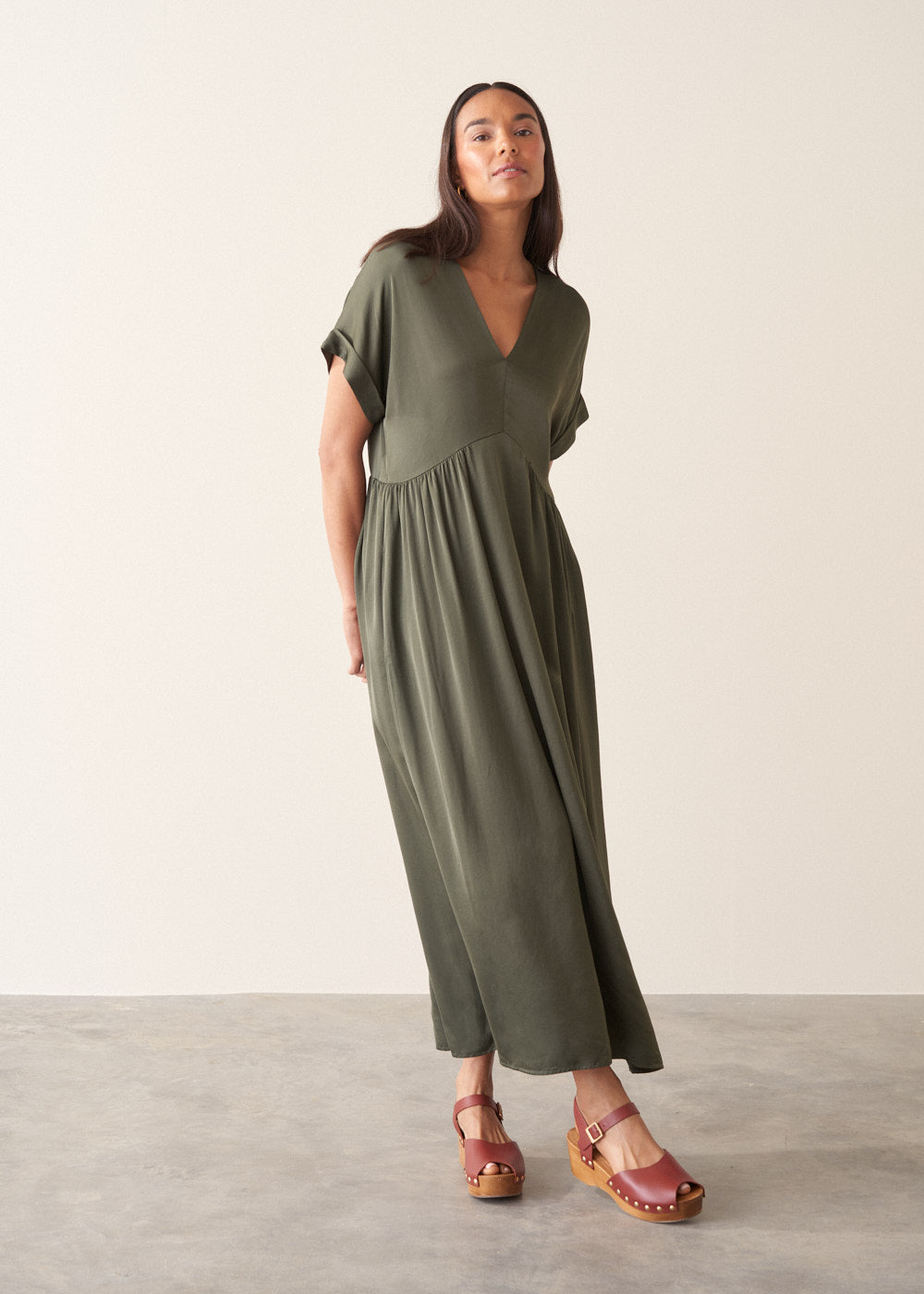 Nicole Satin Dress - Khaki