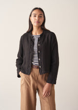 OONA CROPPED LINEN JACKET - BLACK