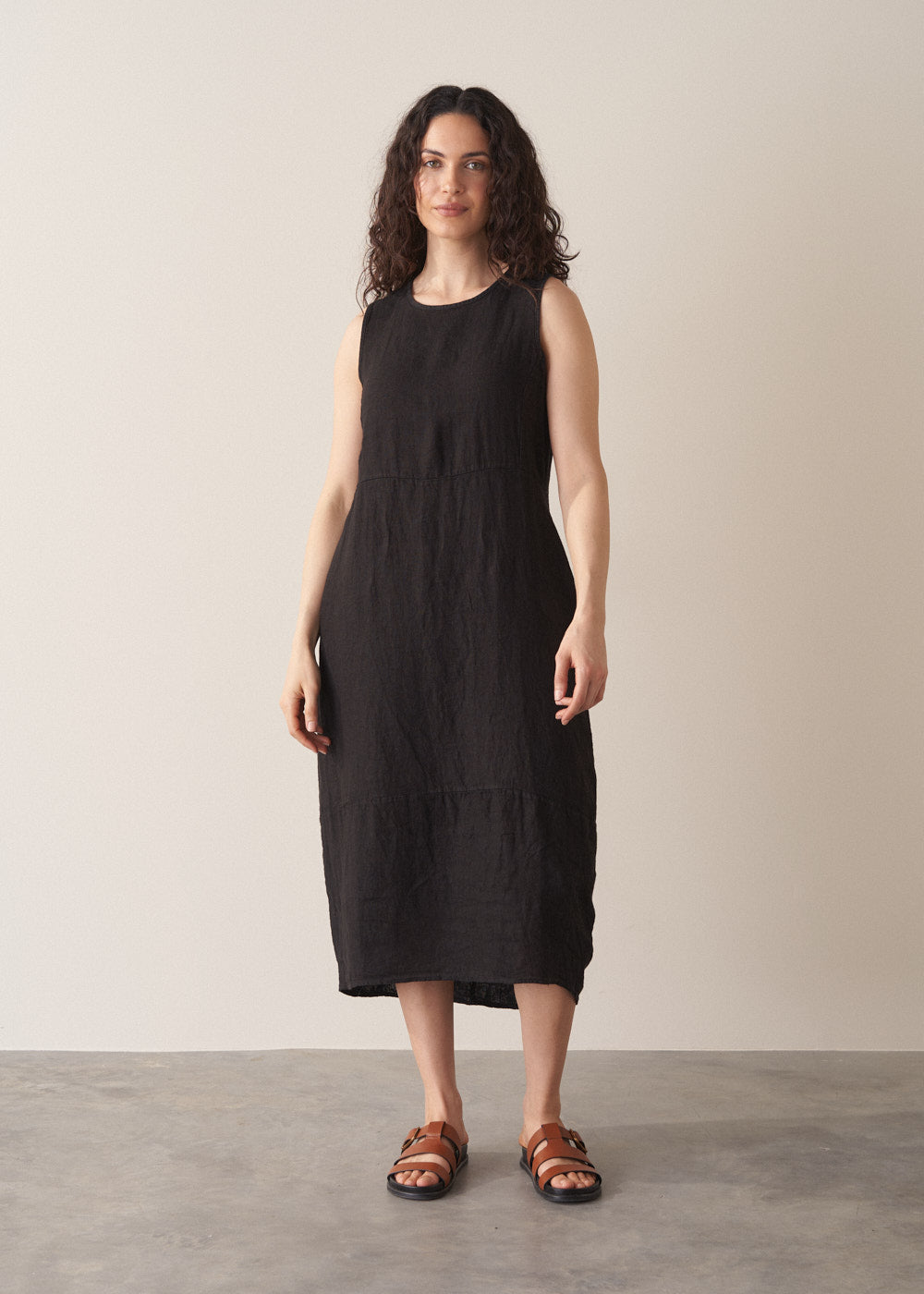 long black linen dress Pearl Linen Sleeveless Dress - Black