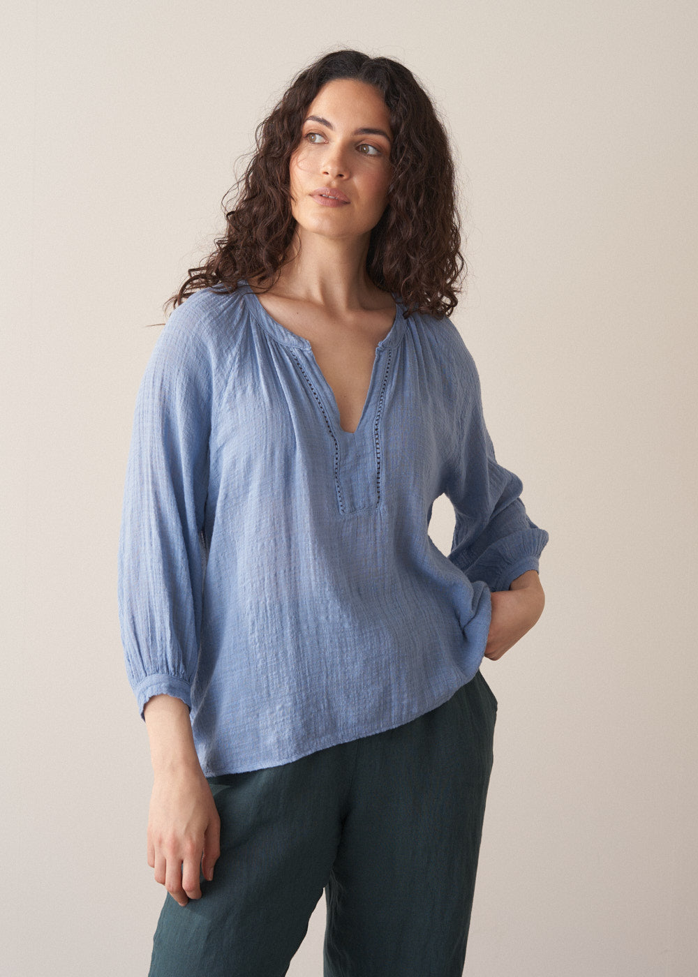 Safia Cotton Top - Cornflower Blue | Tops & Blouses – Busby & Fox