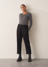 Black jersey straight leg trousers