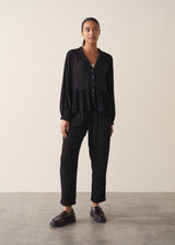 Black button up peplum top