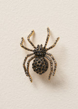 Crystal adorned spider brooch on a beige background