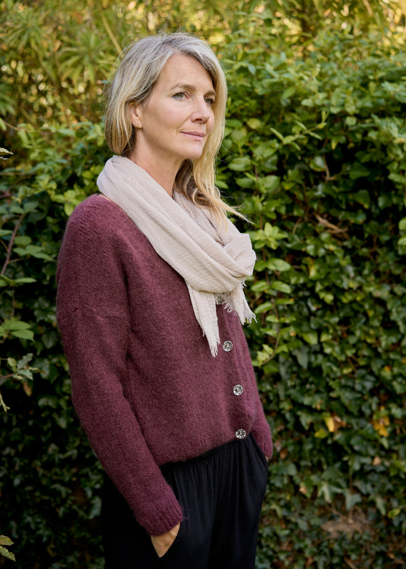 Plum diamante button cardigan