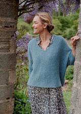 MELODY OVERSIZED V-NECK JUMPER - TEAL