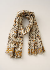 Mustard yellow floral print lightweight cotton scarf